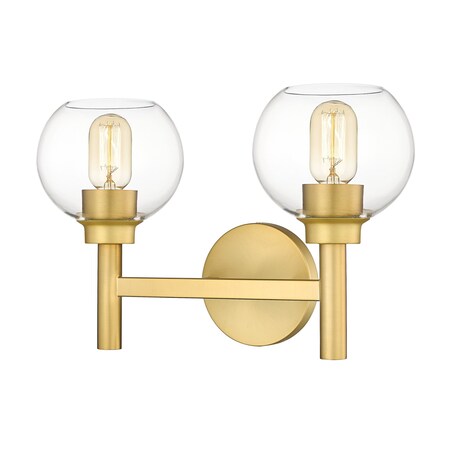 Z-Lite Sutton Vanity, 2-Light, 15.75 In.W x 7 In.L x 10.25 In.H, Brushed Gold/Clear 7502-2V-BG